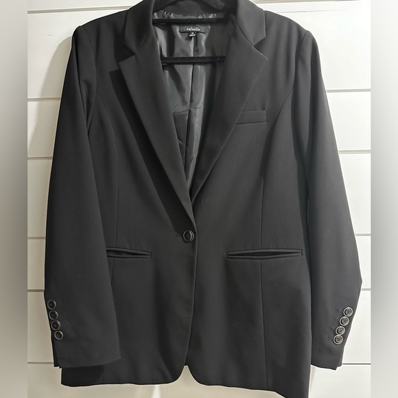 Rafaella One Button Blazer Jacket Size 14 Black Womens Shoulder Pads - Picture 1 of 11
